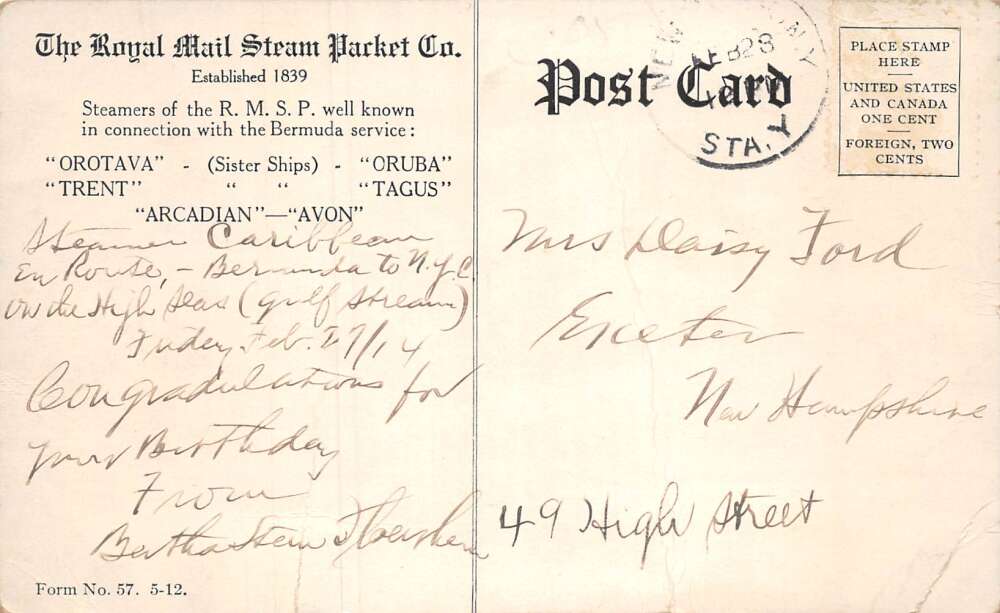 Shelly Bay Bermuda Royal Mail Steamer by Moonlight Vintage Postcard AA80428 - Image 2