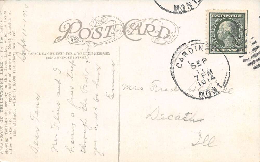 Yellowstone National Park Wyoming Steamboat On Lake, Vintage Postcard U16649 - Image 2