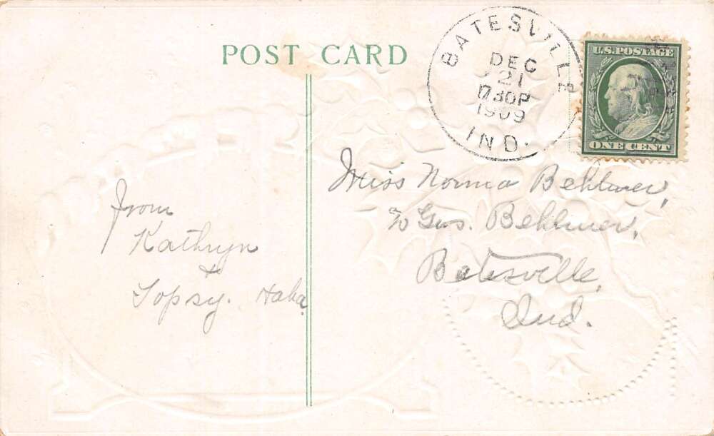 A Merry Christmas Be Yours, Cats & Figgy Pudding, Vintage Postcard U16672 - Image 2