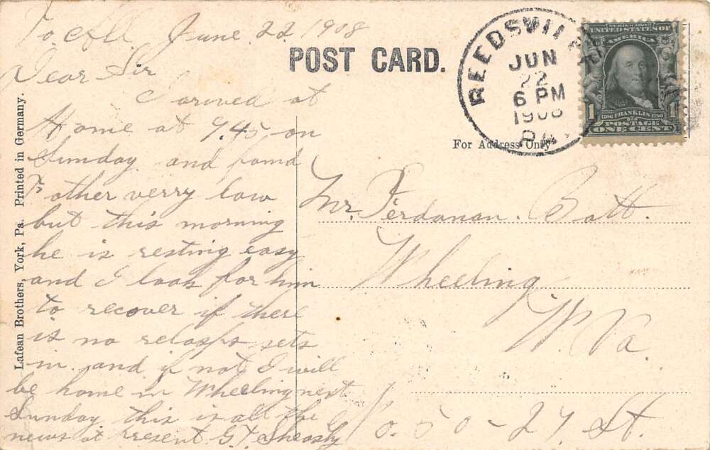 Reedsville Pennsylvania Walnut St., Looking East, Color Lithograph PC U16680 - Image 2