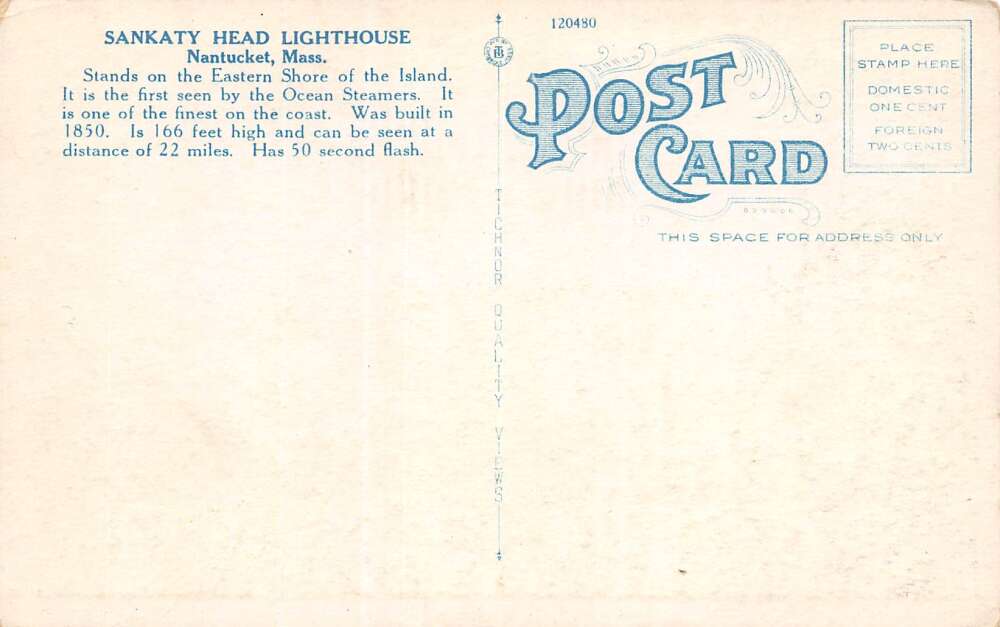 Nantucket Massachusetts Sankaty Head Lighthouse, White Border Vintage PC U16834 - Image 2