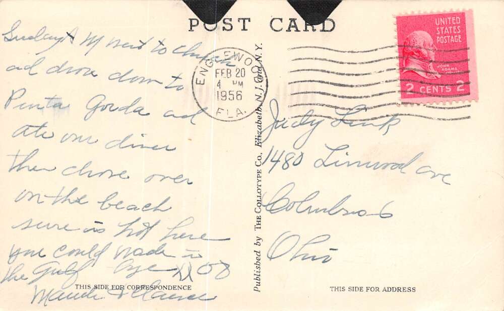 Englewood Florida Punta Gorda Beach, B/W Chrome Vintage Postcard U16884 - Image 2