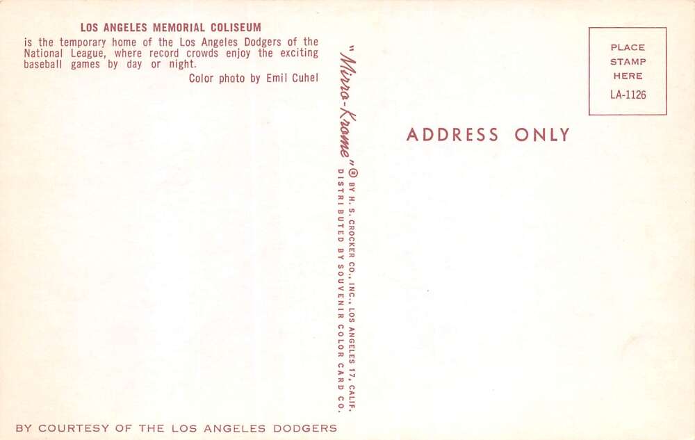 Los Angeles California Dodgers At The Coliseum, Chrome, Vintage Postcard U16906 - Image 2