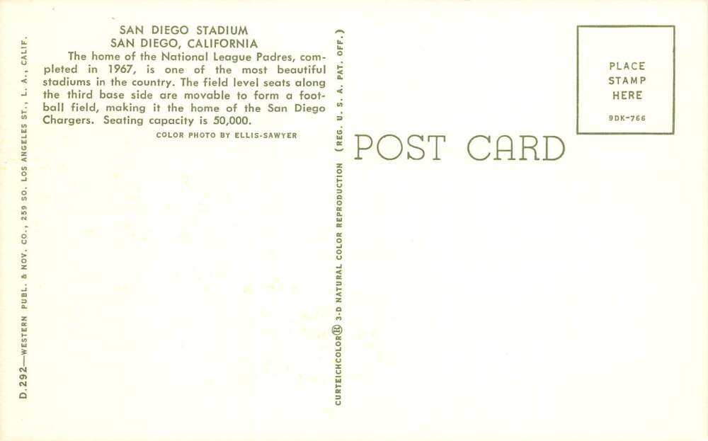 San Diego California San Diego Stadium, Chrome, Vintage Postcard U16909 - Image 2