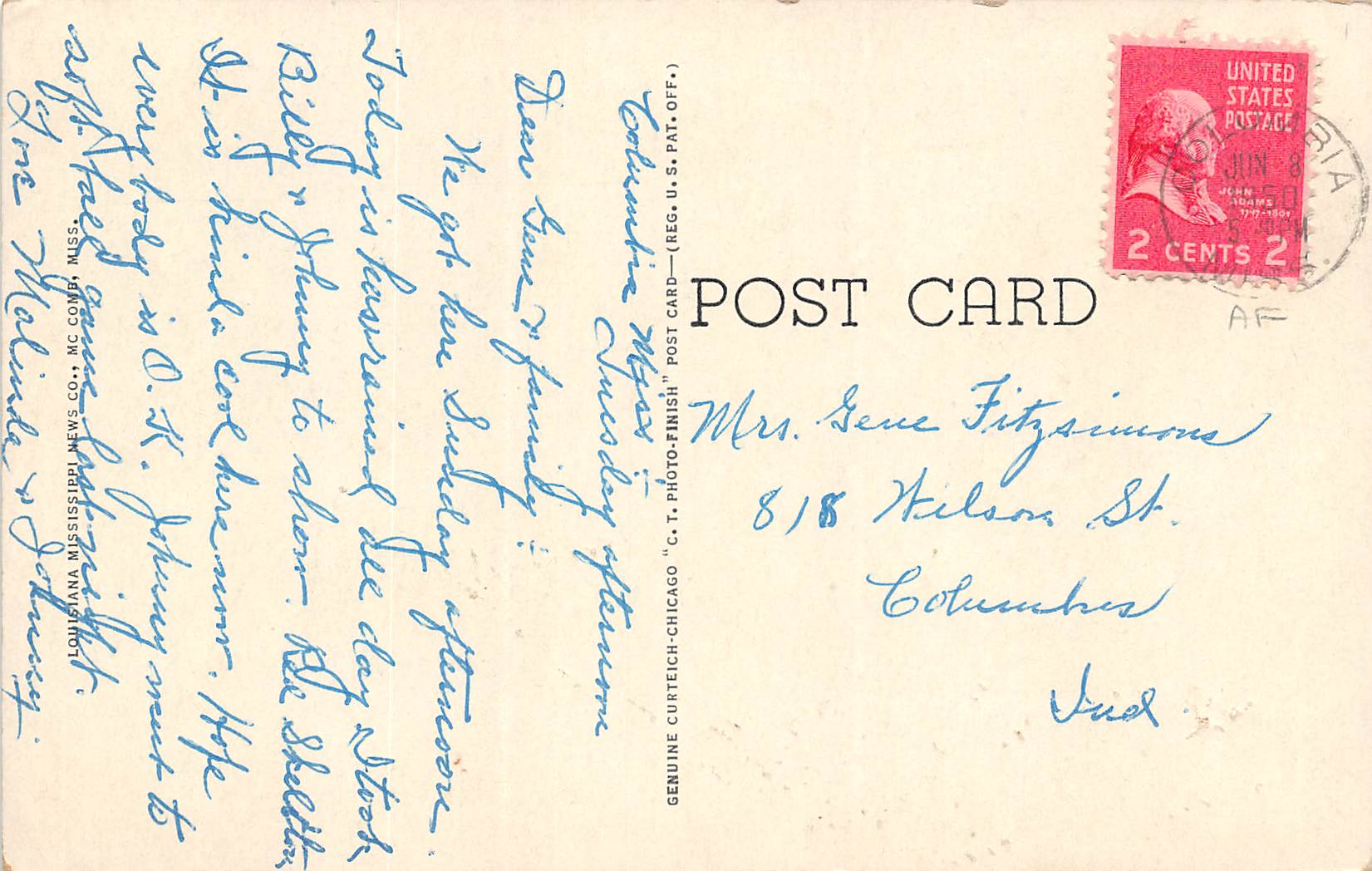 Columbia Mississippi Columbia High School, B/W Chrome, Vintage Postcard U16962 - Image 2