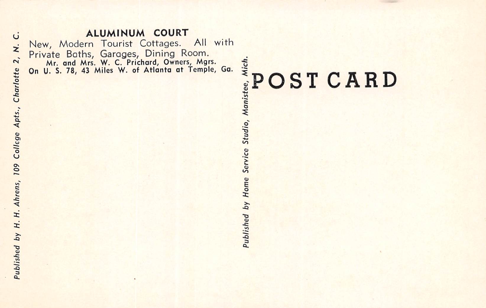 Temple Georgia Aluminum Court Tourist Cottages, B/W Chrome Vintage PC U16979 - Image 2