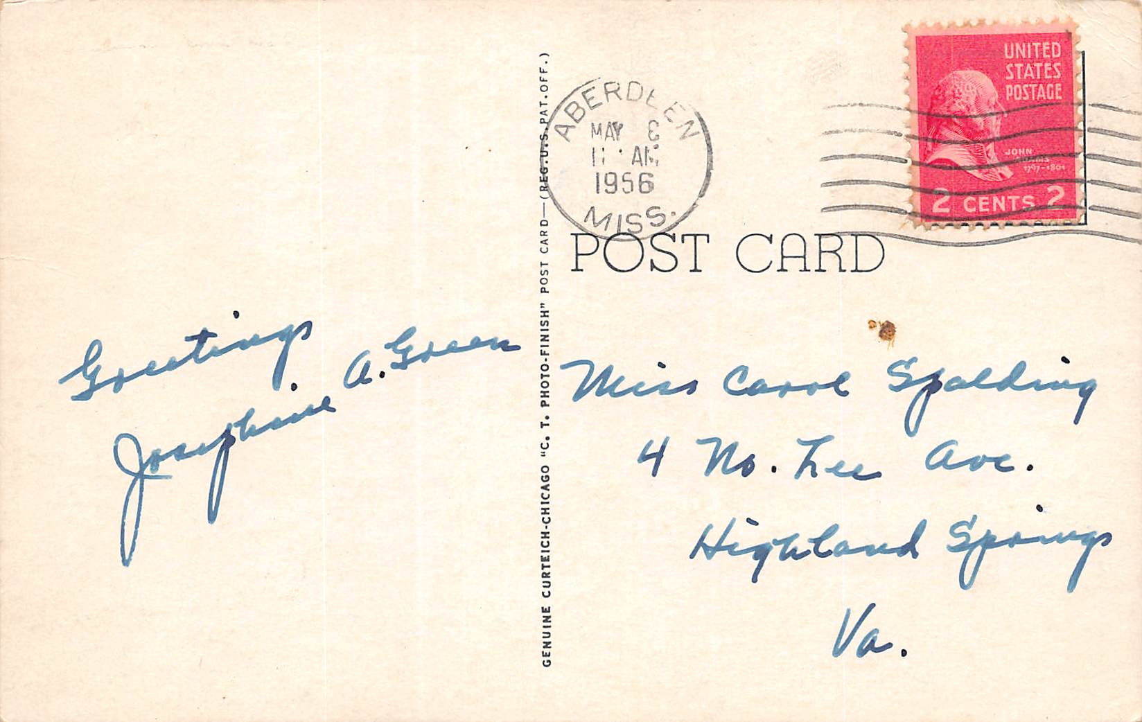 Aberdeen Mississippi Fountain In City Park, White Border Vintage PC U16986 - Image 2