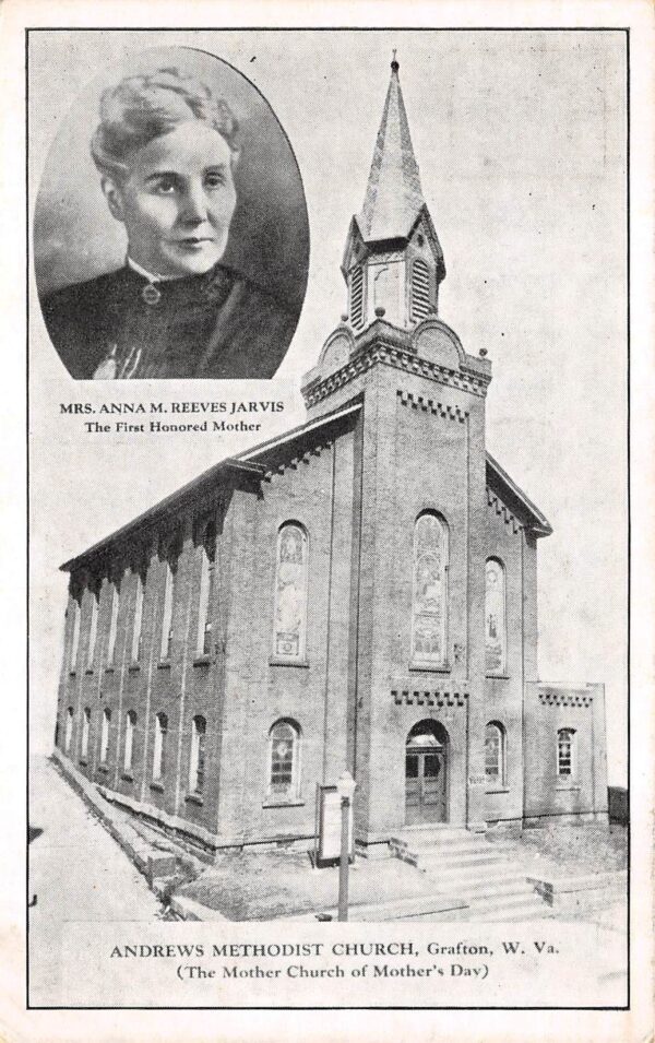 Grafton West Virginia Andrews Methodist Church, White Border, Vintage PC U17075