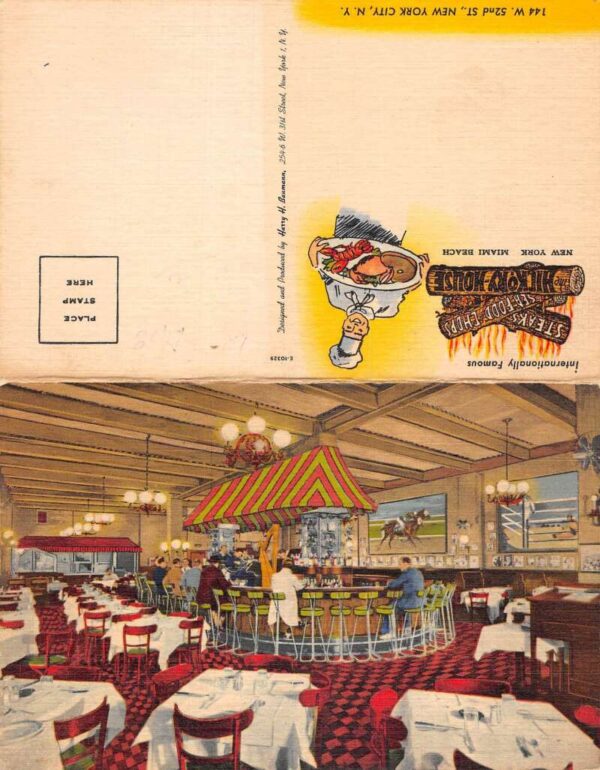 New York City The Hickory House Restaurant Fold Out Vintage Postcard AA81167