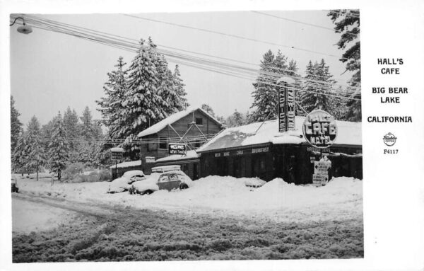 Big Bear Lake California Hall's Cafe Frasher Real Photo Vintage Postcard AA81179