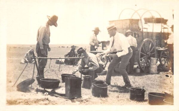 Western Ranch Camping Scene Cooking by Fire Real Photo Vintage Postcard AA81180