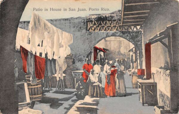 San Juan Puerto Rico Patio in House Drying Laundry Vintage Postcard AA81183