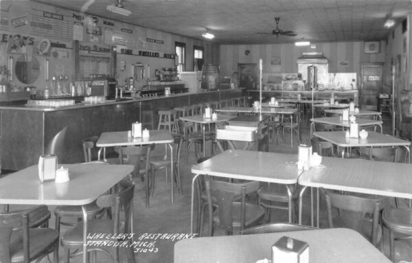 Standish Michigan Wheelers Restaurant Dining Room Real Photo Postcard AA81187