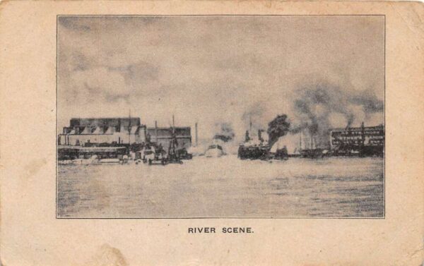 Ferryville Wisconsin ? River Scene Ships Vintage Postcard AA81221