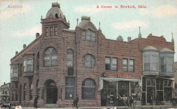Newkirk Oklahoma Business District Drug Store Vintage Postcard AA81239