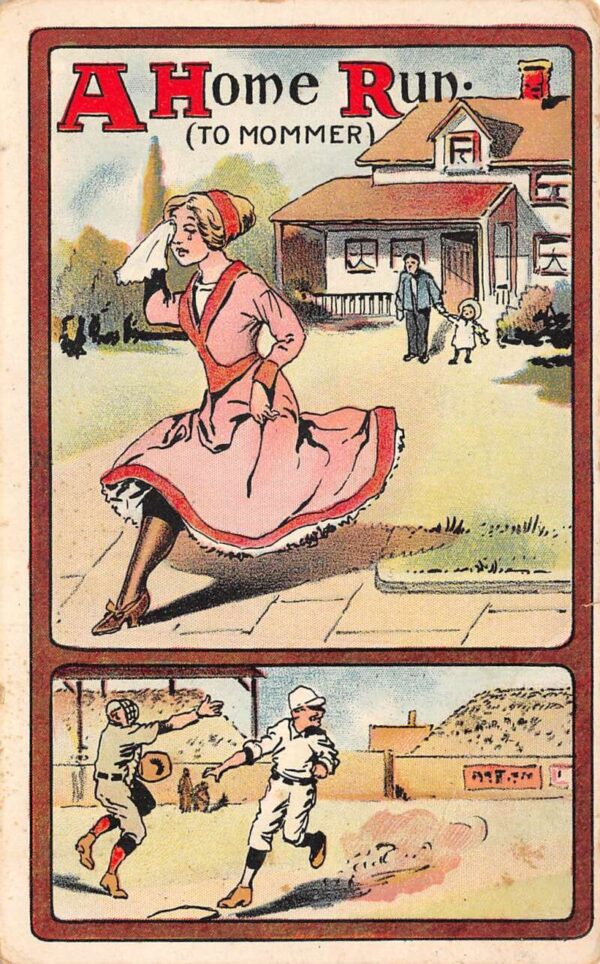 Baseball Greetings "Home Run" Girl Crying Sports Vintage Postcard AA81248