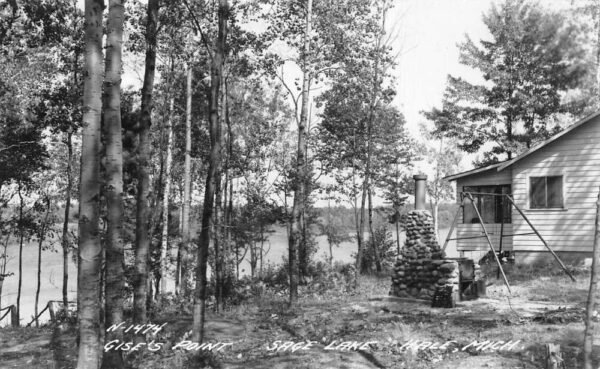 Hale Michigan Sage Lake Gise's Point Cabin Fire Pit Real Photo PC AA81275
