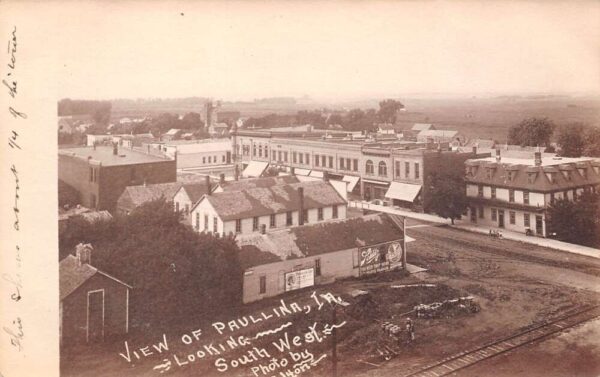 Paullina Iowa Town View, Looking SW, Schlitz Beer Sign, Vintage RPPC U17091