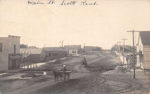 Scott Kansas Main St., Palace Hotel, Real Photo Vintage Postcard U17092
