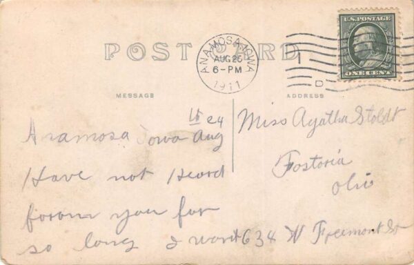 Anamosa Iowa Main St. East From Ford, Drug Store, Vintage RPPC U17106 - Image 2