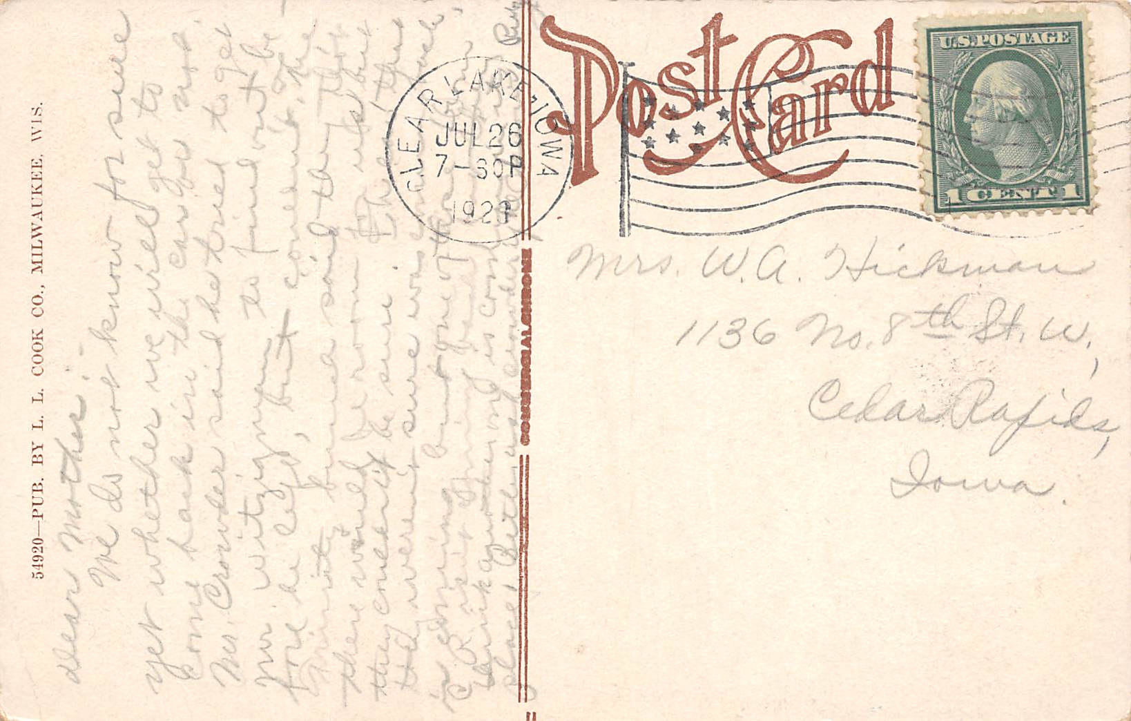 Clear Lake Iowa City Park, White Border Vintage Postcard U17152 - Image 2