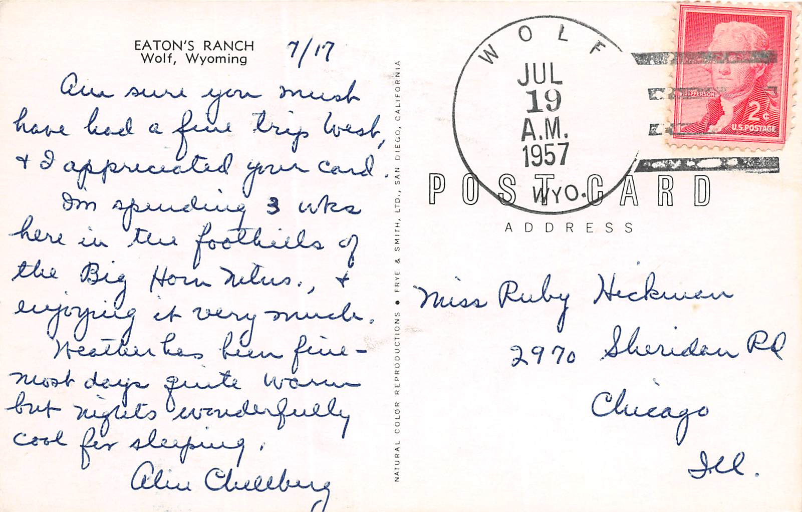 Wolf Wyoming Eaton's' Ranch, Chrome Vintage Postcard U17160 - Image 2