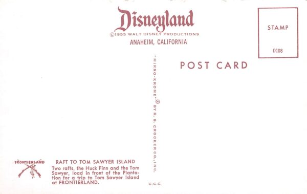 Anaheim California Raft To Tom Sawyer Island, Disneyland, Vintage PC U17165 - Image 2
