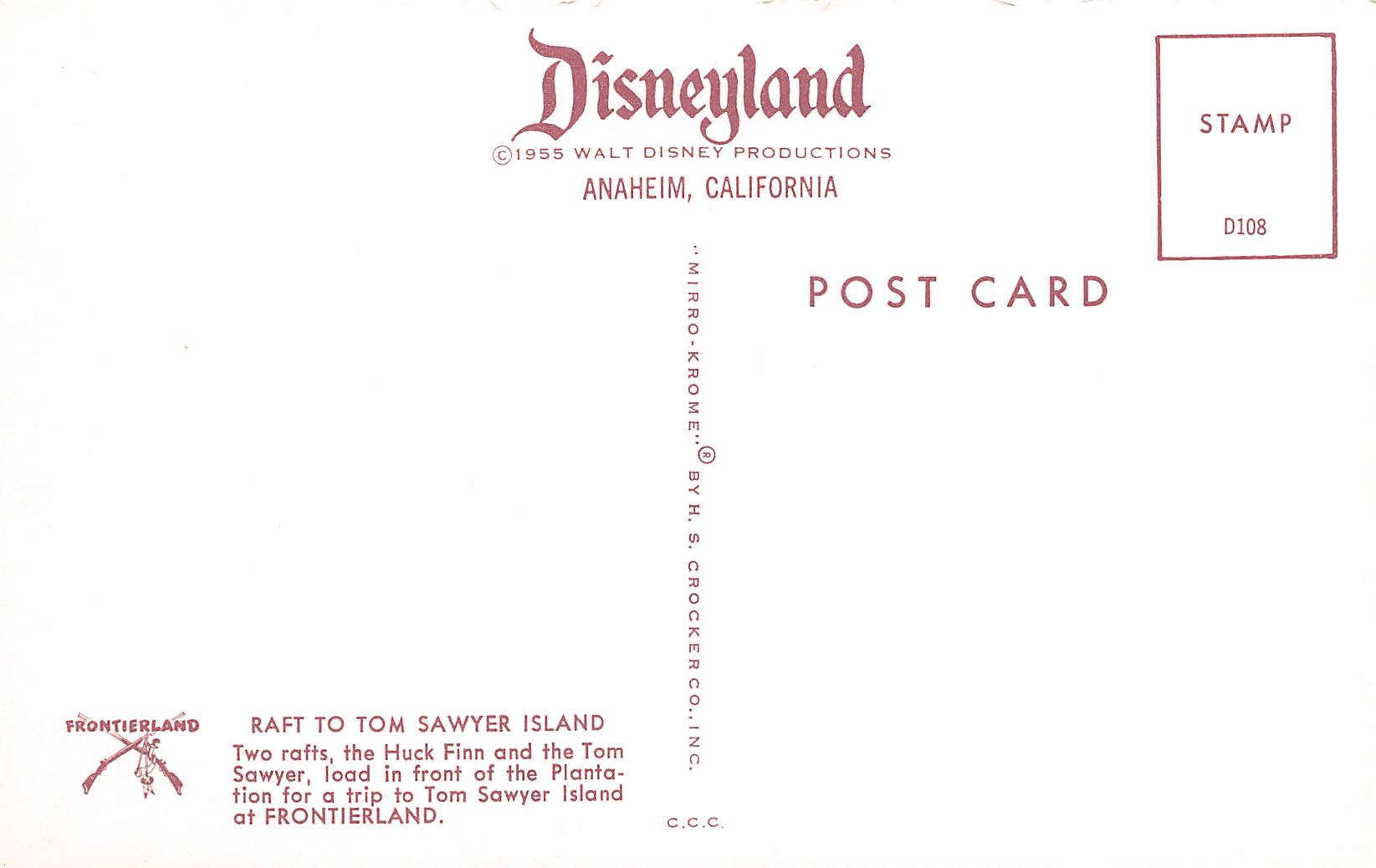 Anaheim California Raft To Tom Sawyer Island, Disneyland, Vintage PC U17165 - Image 2