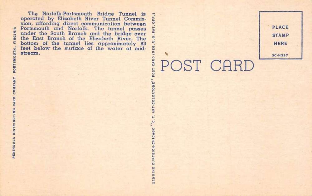Norfolk Portsmouth Virginia Bridge Tunnel Route Map Vintage Postcard AA81431 - Image 2
