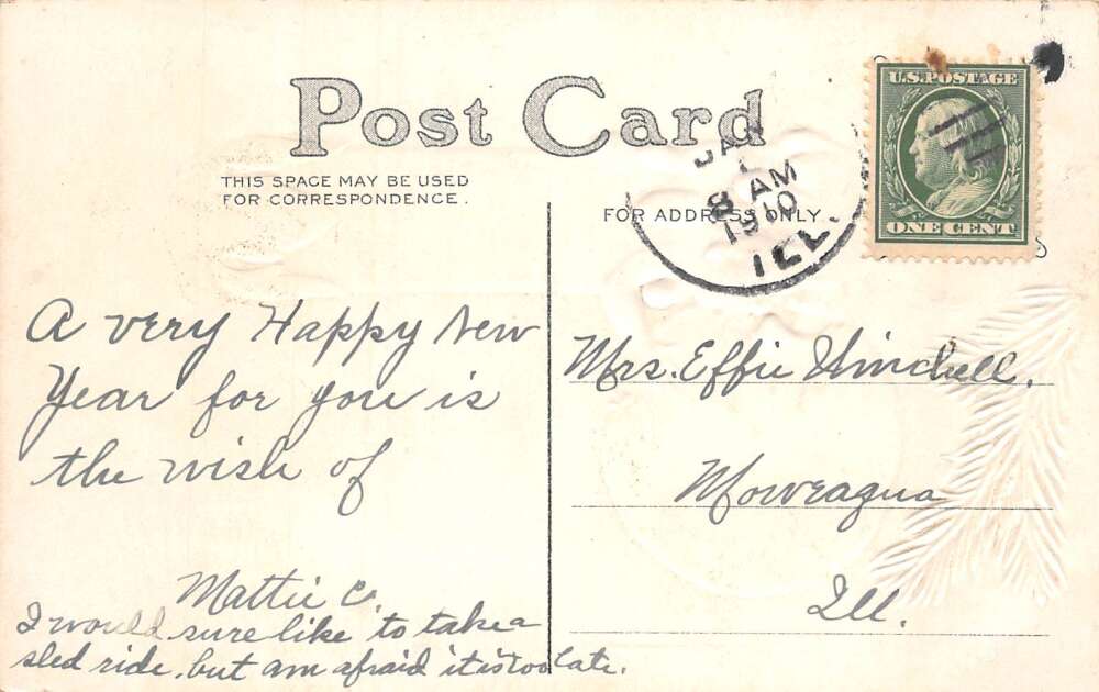 Christmas Greetings Fantasy Candle Kissing Apple Vintage Postcard AA81435 - Image 2