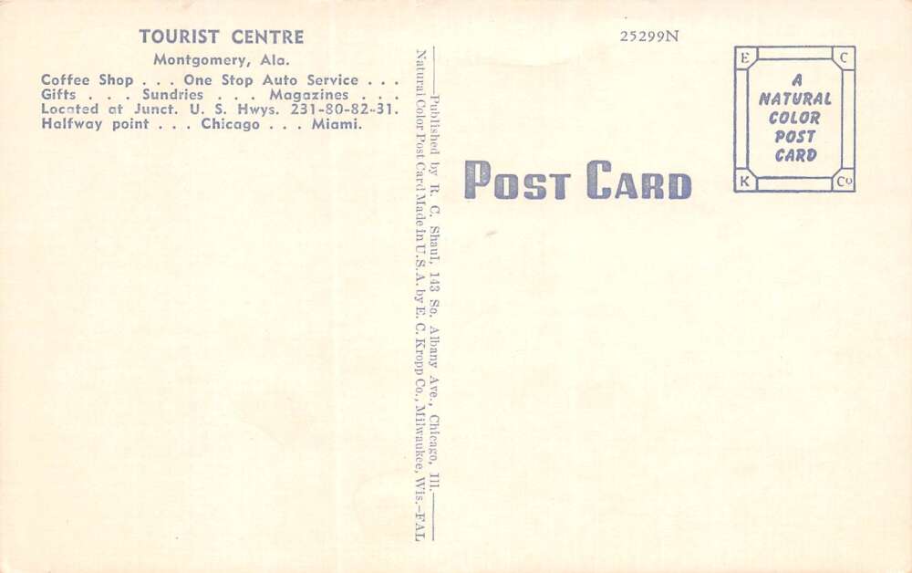 Montgomery Alabama Tourist Centre, Shell Station, Trailer Park, PC U17254 - Image 2
