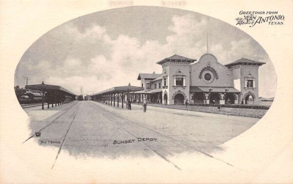 San Antonio Texas Sunset Depot, Undivided Back, Vintage Postcard U17256