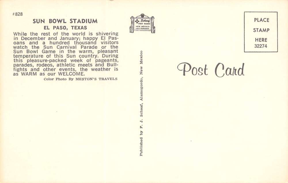 El Paso Texas Sun Bowl Stadium, Chrome, Vintage Postcard U17260 - Image 2
