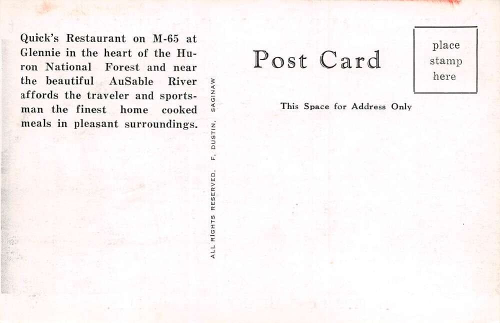 Glennie Michigan Quick's Restaurant, B/W Chrome Vintage Postcard U17271 - Image 2