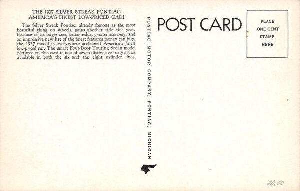 Pontiac Michigan 1937 Silver Streak Pontiac, Vintage Postcard U17277 - Image 2