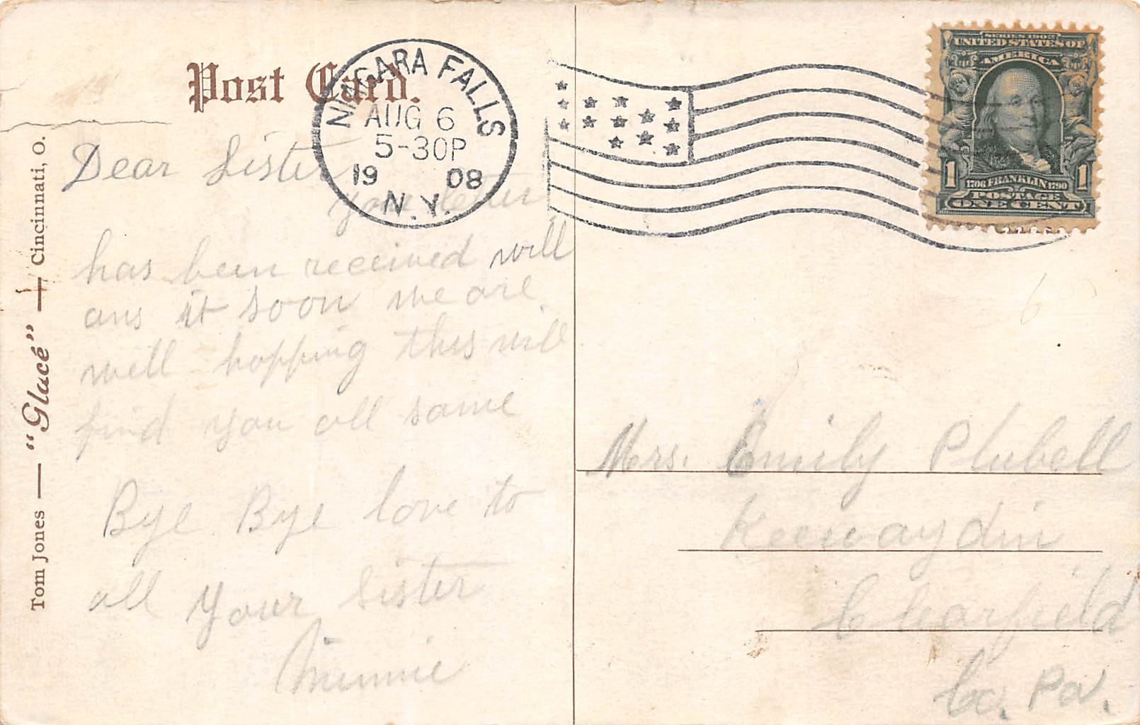 Niagara Falls New York Fire Department HQ, Tom Jones "Glace", Postcard U17281 - Image 2