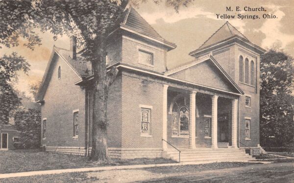 Yellow Springs Ohio Methodist Episcopal Church, B/W Lithograph Vintage PC U17285