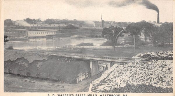 Westbrook Maine Warren's Paper Mills, B/W Lithograph Vintage Postcard U17291