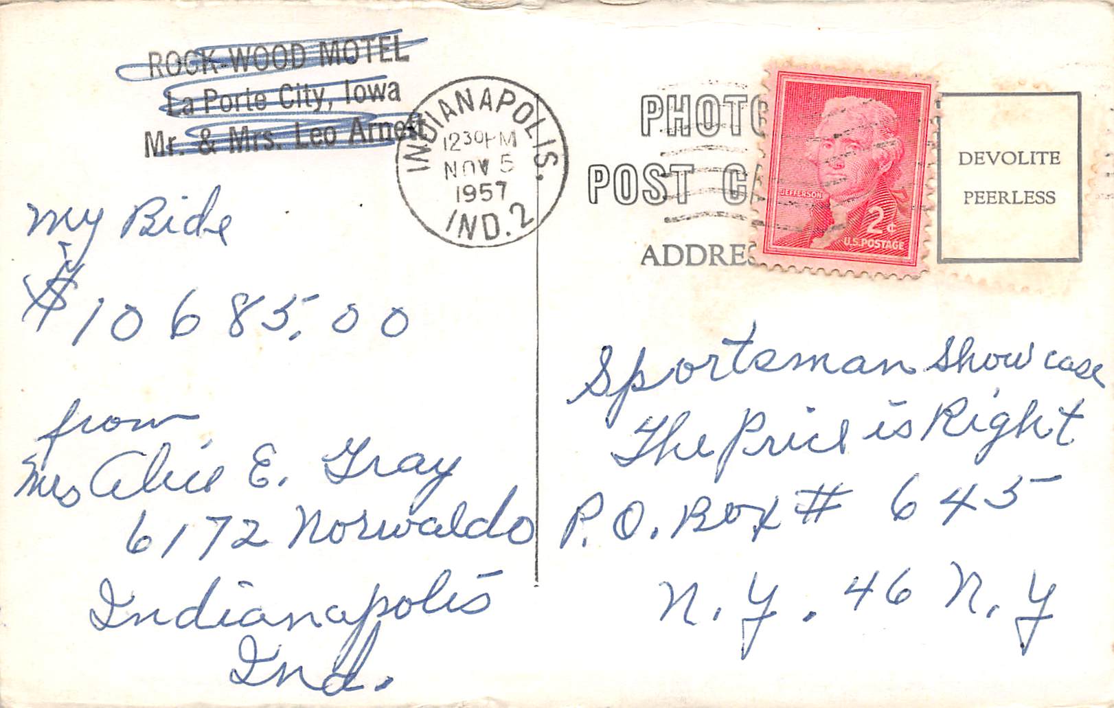 La Porte City Iowa Rock-Wood Motel, Real Photo Vintage Postcard U17292 - Image 2
