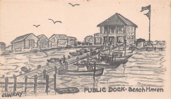 Beach Haven New Jersey Public Dock, Illustration, Vintage Postcard U17295
