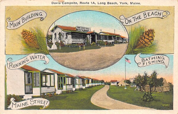 York Maine Davis Campsite, Long Beach, White Border Vintage Postcard U17304