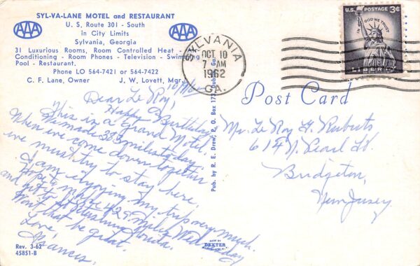 Sylvania Georgia Syl-Va-Lane Motel & Restaurant, Chrome, Vintage PC U17312 - Image 2
