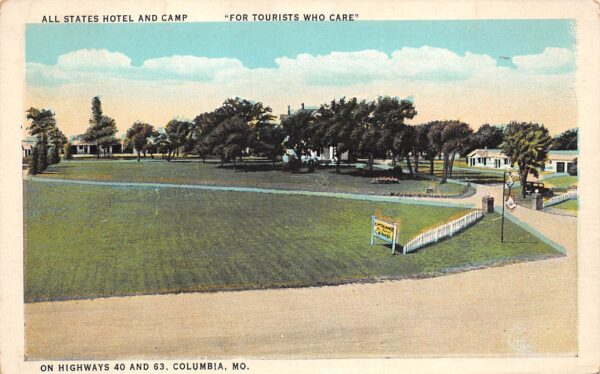 Columbia Missouri All States Hotel & Camp, White Border Vintage PC U17314