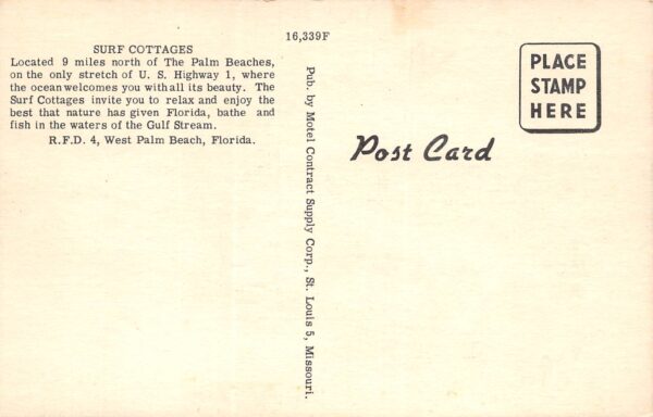 West Palm Beach Florida Surf Cottages, Multi-View Linen Vintage Postcard U17316 - Image 2
