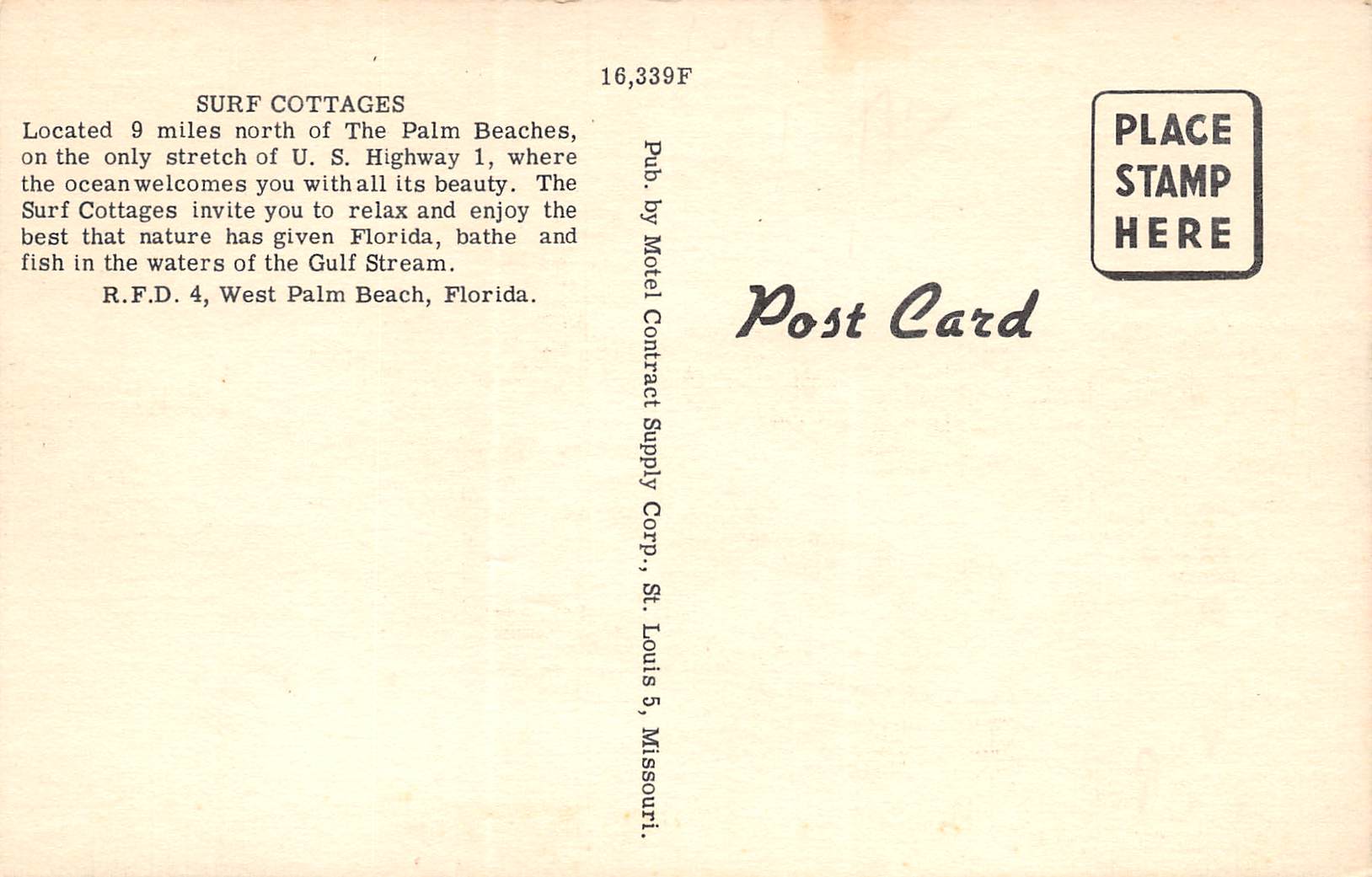 West Palm Beach Florida Surf Cottages, Multi-View Linen Vintage Postcard U17316 - Image 2