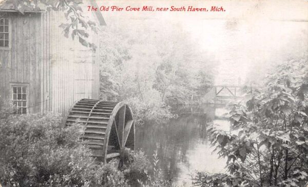 South Haven Michigan Old Pier Cove Mill, B/W Lithograph Vintage Postcard U17409
