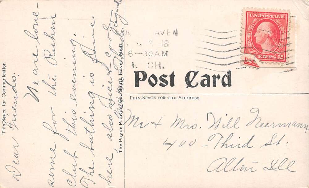 South Haven Michigan Old Pier Cove Mill, B/W Lithograph Vintage Postcard U17409 - Image 2