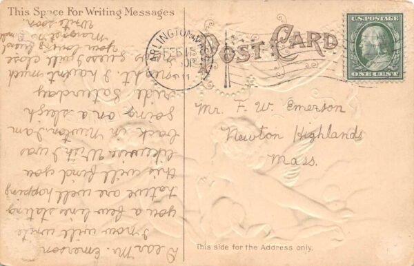 To My Valentine Cupids In Clouds, With Hearts, Vintage Postcard U17425 - Image 2