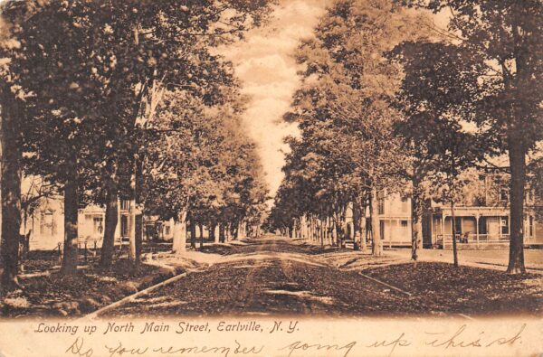 Earlville New York Looking Up North Main St., B/W Lithograph Vintage PC U17465