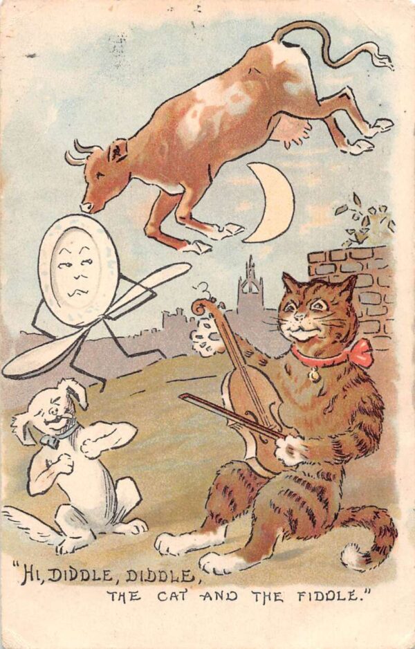 Nursery Rhyme Cat and the Fiddle Louis Wain Like Vintage Postcard AA81510